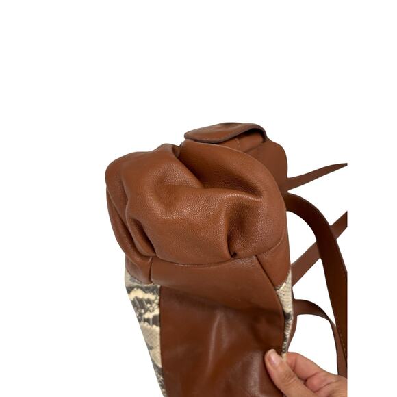 Chi By Carlos Falchi Leather Bag Satchel Brown Snakeskin Accent Boho Western - Picture 5 of 10